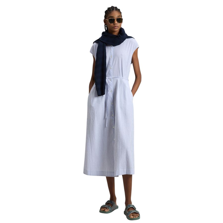Vestito chemisier in cotone seersucker elasticizzato da donna Woolrich | CFWWDR018631010